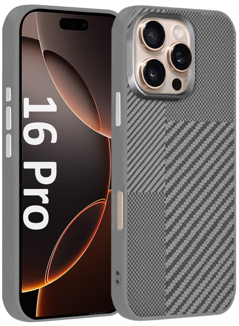 CATANES iPhone 16 Pro Case Cover Carbon Fiber Pattern Phone Case Slim Shockproof Back Cover Grey Diagonal Patchwork - Image 1